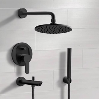 Tub and Shower Faucet Matte Black Tub and Shower Faucet Set with Handheld, Rain Shower Head Remer TSH49